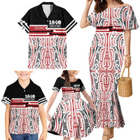 Personalised Toitu Te Tiriti Aotearoa 1840 Family Matching Mermaid Dress and Hawaiian Shirt Red Kowhaiwhai Puhoro - Polynesian Pride
