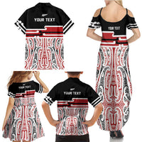 Personalised Toitu Te Tiriti Aotearoa 1840 Family Matching Summer Maxi Dress and Hawaiian Shirt Red Kowhaiwhai Puhoro - Polynesian Pride