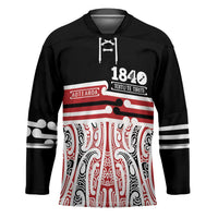 Personalised Toitu Te Tiriti Aotearoa 1840 Hockey Jersey Red Kowhaiwhai Puhoro LT9 Unisex Black - Polynesian Pride