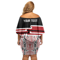 Personalised Toitu Te Tiriti Aotearoa 1840 Off Shoulder Short Dress Red Kowhaiwhai Puhoro - Polynesian Pride