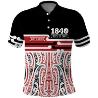 Personalised Toitu Te Tiriti Aotearoa 1840 Polo Shirt Red Kowhaiwhai Puhoro LT9 Black - Polynesian Pride