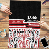 Personalised Toitu Te Tiriti Aotearoa 1840 Puzzle Red Kowhaiwhai Puhoro LT9 Black - Polynesian Pride
