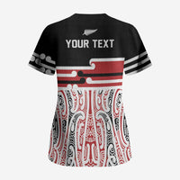 Personalised Toitu Te Tiriti Aotearoa 1840 Scrub Top Red Kowhaiwhai Puhoro LT9 - Polynesian Pride