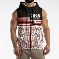 Personalised Toitu Te Tiriti Aotearoa 1840 Sleeveless Zip Hoodie Red Kowhaiwhai Puhoro LT9 - Polynesian Pride