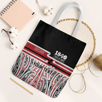 Personalised Toitu Te Tiriti Aotearoa 1840 Tote Bag Red Kowhaiwhai Puhoro LT9 White Strap One Size Black - Polynesian Pride