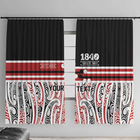 Personalised Toitu Te Tiriti Aotearoa 1840 Window Curtain Red Kowhaiwhai Puhoro LT9 With Hooks Black - Polynesian Pride
