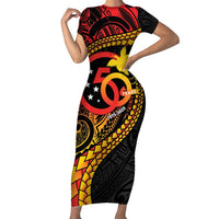 Papua New Guinea Tribal Tattoo Family Matching Short Sleeve Bodycon Dress and Hawaiian Shirt 50th Independence Anniversary
