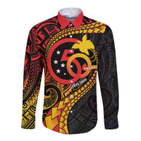 Papua New Guinea Tribal Tattoo Long Sleeve Button Shirt 50th Independence Anniversary LT9 Unisex Black - Polynesian Pride