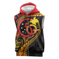 Papua New Guinea Tribal Tattoo Sleeveless Zip Hoodie 50th Independence Anniversary LT9 Black - Polynesian Pride
