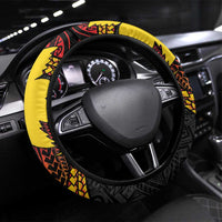 Papua New Guinea Tribal Tattoo Steering Wheel Cover 50th Independence Anniversary LT9 Universal Fit Black - Polynesian Pride