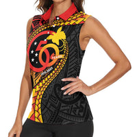 Papua New Guinea Tribal Tattoo Women Sleeveless Polo Shirt 50th Independence Anniversary