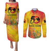 Papua New Guinea Unity in Diversity Couples Matching Puletasi and Long Sleeve Button Shirt 50th Indipendens Papua Niugini LT9 Gold - Polynesian Pride