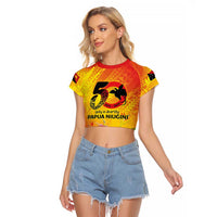 Papua New Guinea Unity in Diversity Raglan Cropped T Shirt 50th Indipendens Papua Niugini LT9 Female Gold - Polynesian Pride