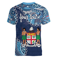 Personalised Fiji 54th Anniversary Women V-Neck T-Shirt Siga Ni Bula Galala Marautaki O Viti LT9