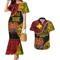 Personalised Papua New Guinea 49th Anniversary Couples Matching Mermaid Dress and Hawaiian Shirt Hapi De bilong Indipendens Papua Niugini LT9 Black - Polynesian Pride