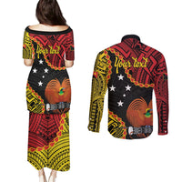 Personalised Papua New Guinea 49th Anniversary Couples Matching Puletasi and Long Sleeve Button Shirt Hapi De bilong Indipendens Papua Niugini LT9 - Polynesian Pride