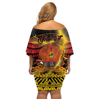 Personalised Papua New Guinea 49th Anniversary Off Shoulder Short Dress Bird of Paradise Unity In Diversity LT9 - Polynesian Pride