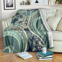 Hawaiian Hibiscus Tribal Vintage Motif Blanket Ver 1 LT9 Sea Green - Polynesian Pride