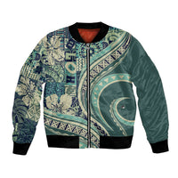 Hawaiian Hibiscus Tribal Vintage Motif Bomber Jacket Ver 1 LT9 Unisex Sea Green - Polynesian Pride