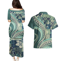 Hawaiian Hibiscus Tribal Vintage Motif Couples Matching Puletasi and Hawaiian Shirt Ver 1 LT9 - Polynesian Pride