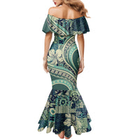 Hawaiian Hibiscus Tribal Vintage Motif Family Matching Mermaid Dress and Hawaiian Shirt Ver 1