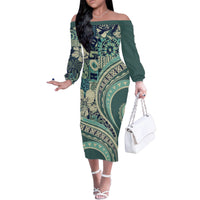 Hawaiian Hibiscus Tribal Vintage Motif Family Matching Off The Shoulder Long Sleeve Dress and Hawaiian Shirt Ver 1
