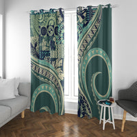 Hawaiian Hibiscus Tribal Vintage Motif Window Curtain Ver 1 LT9 With Grommets Sea Green - Polynesian Pride