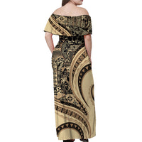 Hawaiian Hibiscus Tribal Vintage Motif Off Shoulder Maxi Dress Ver 2 LT9 - Polynesian Pride