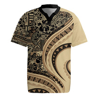 Hawaiian Hibiscus Tribal Vintage Motif Rugby Jersey Ver 2 LT9 Beige - Polynesian Pride