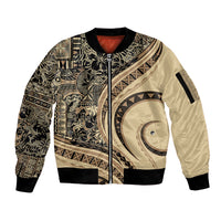 Hawaiian Hibiscus Tribal Vintage Motif Sleeve Zip Bomber Jacket Ver 2 LT9 Unisex Beige - Polynesian Pride