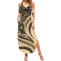 Hawaiian Hibiscus Tribal Vintage Motif Summer Maxi Dress Ver 2 LT9 Women Beige - Polynesian Pride