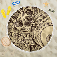 Hawaiian Hibiscus Tribal Vintage Motif Beach Blanket Ver 3 LT9 One Size 150cm Beige - Polynesian Pride
