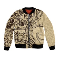 Hawaiian Hibiscus Tribal Vintage Motif Bomber Jacket Ver 3 LT9 Unisex Beige - Polynesian Pride