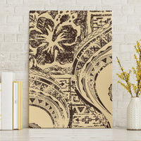 Hawaiian Hibiscus Tribal Vintage Motif Canvas Wall Art Ver 3 LT9 Without Frame Beige - Polynesian Pride