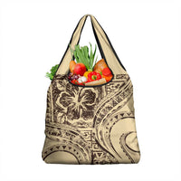 Hawaiian Hibiscus Tribal Vintage Motif Grocery Bag Ver 3 LT9 1-pack One Size Beige - Polynesian Pride