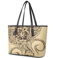 Hawaiian Hibiscus Tribal Vintage Motif Leather Tote Bag Ver 3 LT9 - Polynesian Pride
