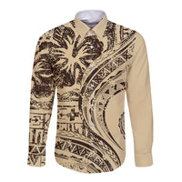 Hawaiian Hibiscus Tribal Vintage Motif Long Sleeve Button Shirt Ver 3