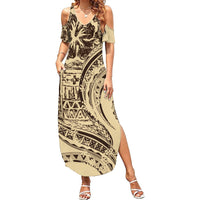 Hawaiian Hibiscus Tribal Vintage Motif Summer Maxi Dress Ver 3 LT9 Women Beige - Polynesian Pride