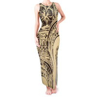 Hawaiian Hibiscus Tribal Vintage Motif Tank Maxi Dress Ver 3 LT9 Women Beige - Polynesian Pride