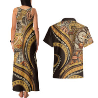 Hawaiian Hibiscus Tribal Vintage Motif Couples Matching Tank Maxi Dress and Hawaiian Shirt Ver 4