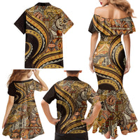 Hawaiian Hibiscus Tribal Vintage Motif Family Matching Mermaid Dress and Hawaiian Shirt Ver 4
