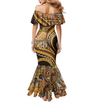 Hawaiian Hibiscus Tribal Vintage Motif Family Matching Mermaid Dress and Hawaiian Shirt Ver 4