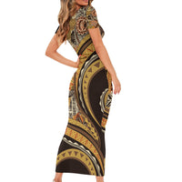 Hawaiian Hibiscus Tribal Vintage Motif Family Matching Short Sleeve Bodycon Dress and Hawaiian Shirt Ver 4
