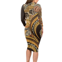 Hawaiian Hibiscus Tribal Vintage Motif Long Sleeve Bodycon Dress Ver 4