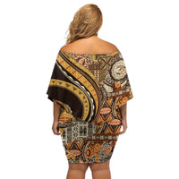 Hawaiian Hibiscus Tribal Vintage Motif Off Shoulder Short Dress Ver 4 LT9 - Polynesian Pride