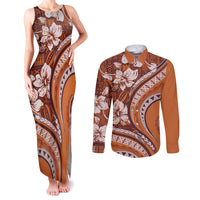 Hawaiian Hibiscus Tribal Vintage Motif Couples Matching Tank Maxi Dress and Long Sleeve Button Shirt Ver 5