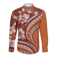 Hawaiian Hibiscus Tribal Vintage Motif Long Sleeve Button Shirt Ver 5