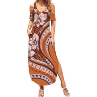 Hawaiian Hibiscus Tribal Vintage Motif Summer Maxi Dress Ver 5 LT9 Women Gold - Polynesian Pride