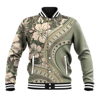 Hawaiian Hibiscus Tribal Vintage Motif Baseball Jacket Ver 6 LT9 Unisex Green Pastel - Polynesian Pride