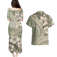 Hawaiian Hibiscus Tribal Vintage Motif Couples Matching Puletasi and Hawaiian Shirt Ver 6